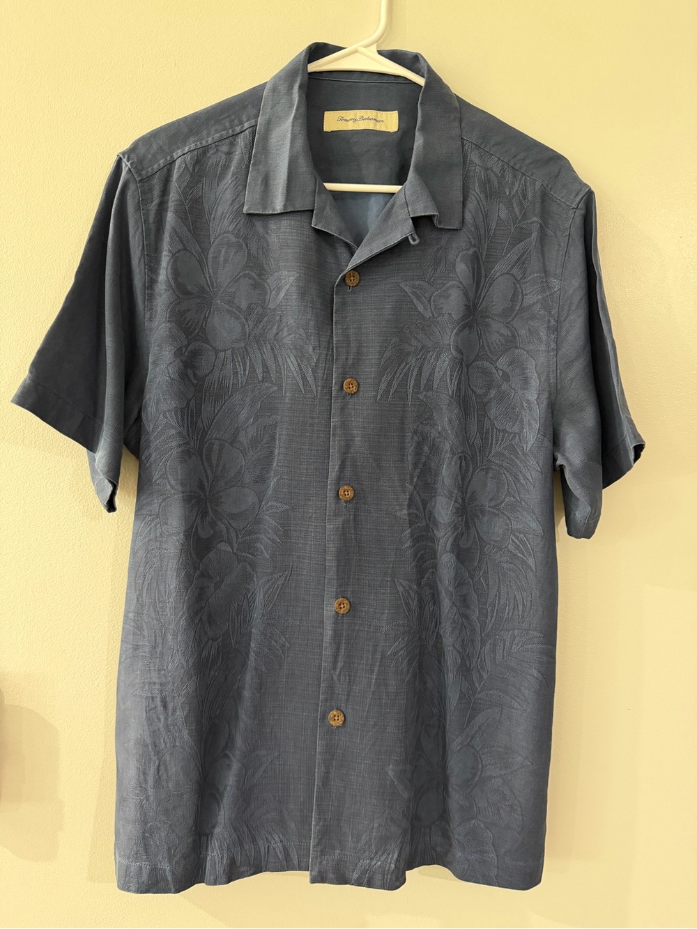 Tommy Bahama Blue Silk Short Sleeve Button Down Floral Mens Hawaiian Camp Shirt